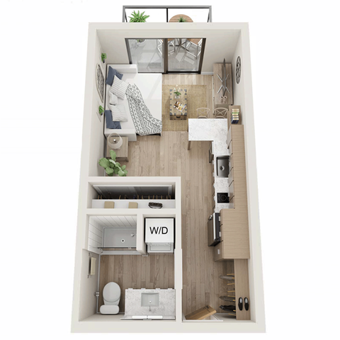 Floor plan for studio, 1 bath, 422 sqft